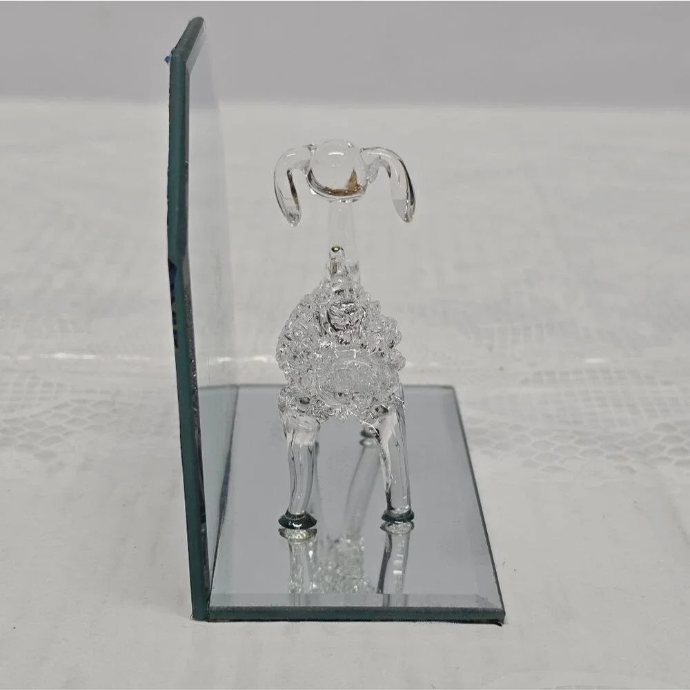 Spun Glass Poodle Dog Figurine On Mirror Stand NEW